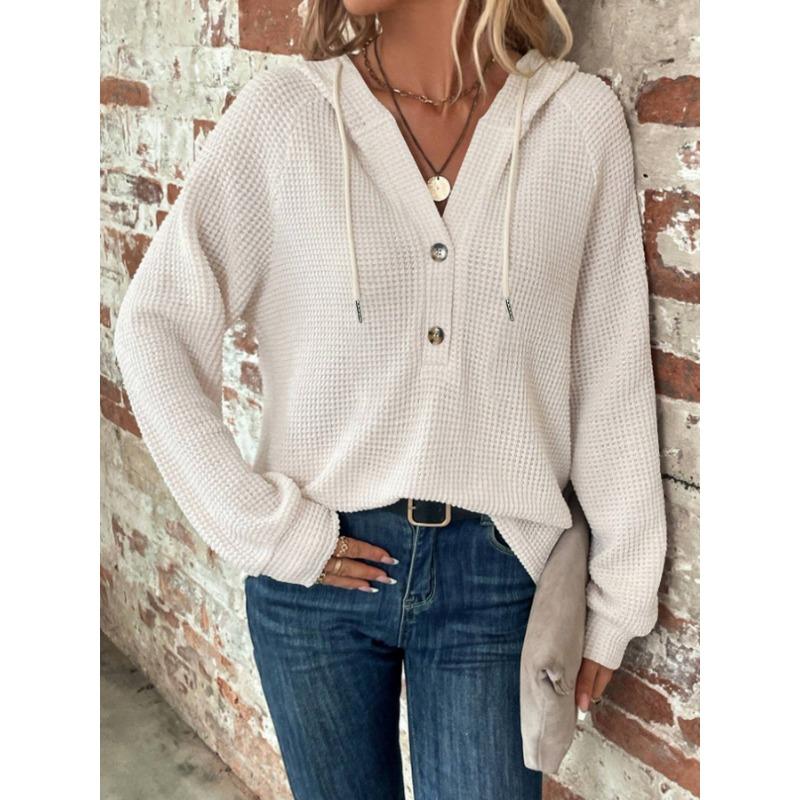 Women S Solid Color Hooded Buttoned Long Sleeve Sweatshirt