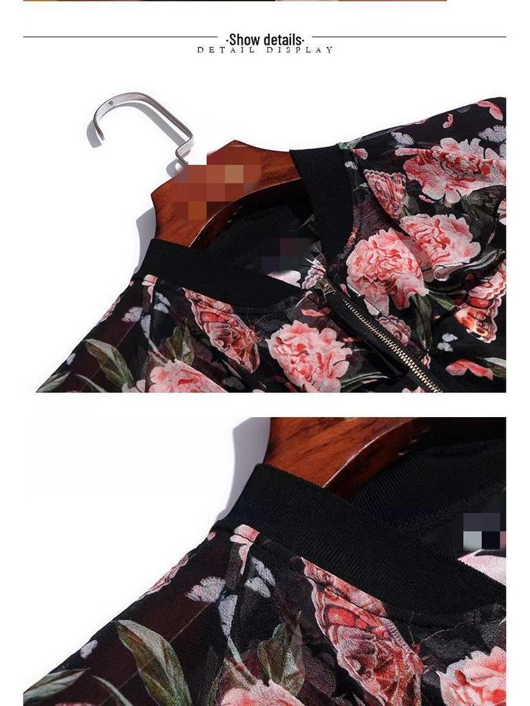 2025 Summer Plus Size Chiffon Cardigan - Women's Printed Long Sleeve Sun Protection Jacket for Middle-aged Moms