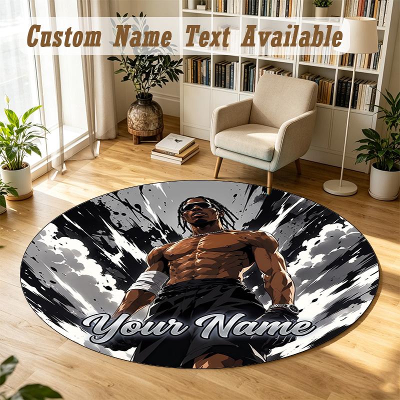 Round Rug Custom NameTravis Scott Pattern Non Slip Carpet Home Floor Decor