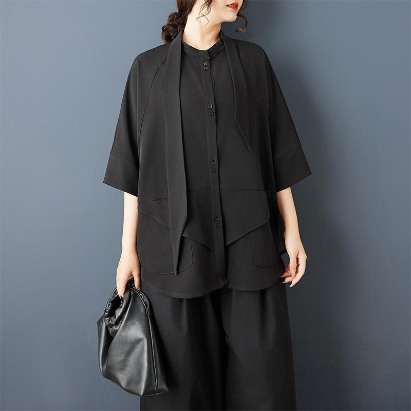 Summer 2026 Dark Style Versatile Casual Plus Size Women's Shirt - Loose, Slimming, Fashionable Top