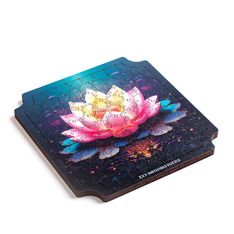 River Lotus Irregular-Shaped Jigsaw Puzzle: Creative Educational Wooden Art Gift for Kids