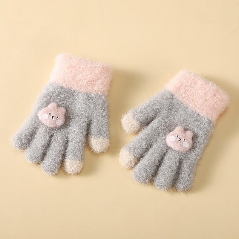 Winter Plus Velvet Children's Warm Gloves Thickened Five finger Baby Cold Yarn Cute Gloves for Girls Thickened Gloves