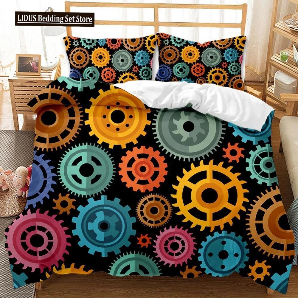 Mechanical Gear Duvet Cover Set Steampunk Style Bedding Set Clocks Polyester Comforter Cover Men Mechanical Device Bedclothes