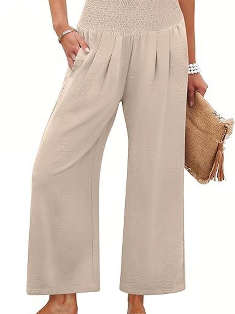 Spring/Autumn Solid Color Women's High Waist Straight Leg Casual Pants