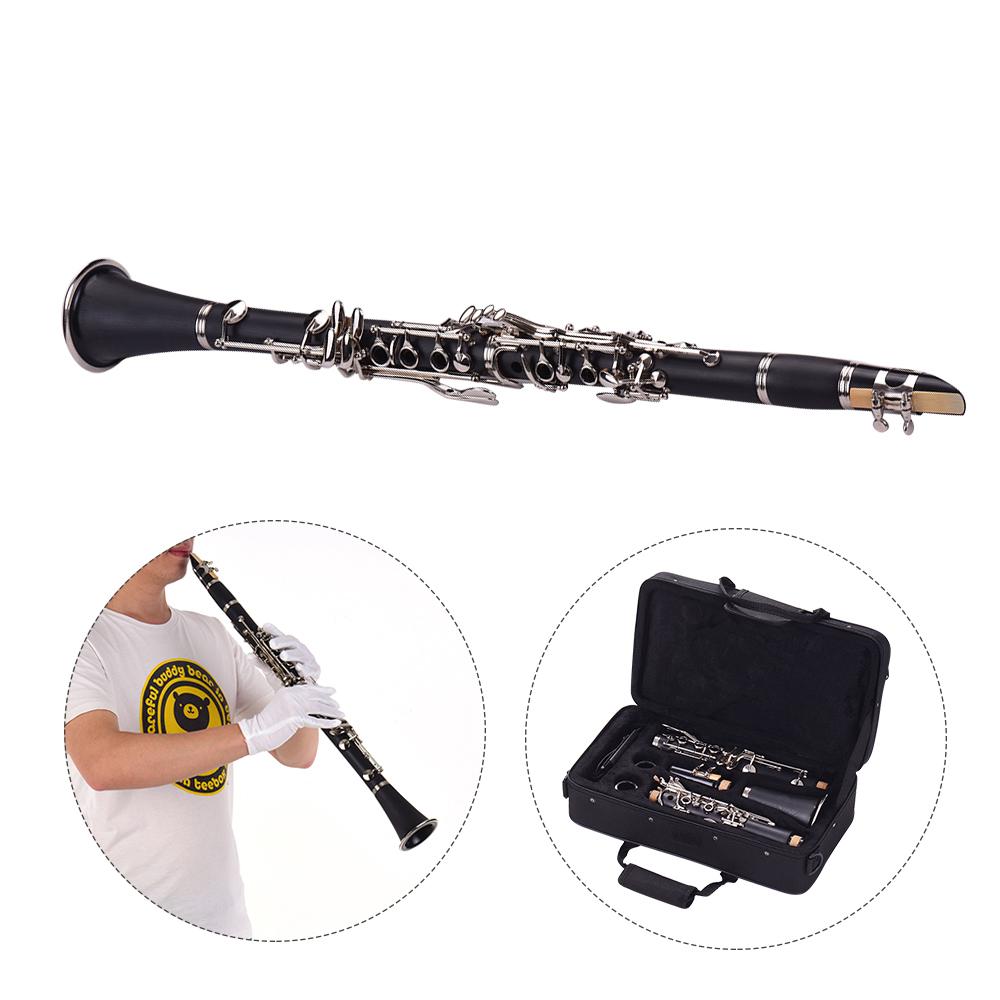 ABS 17 Key Clarinet Bb Flat with Carry Case Gloves Cleaning Cloth Mini Screwdriver Reed Case 10pcs Reeds Woodwind