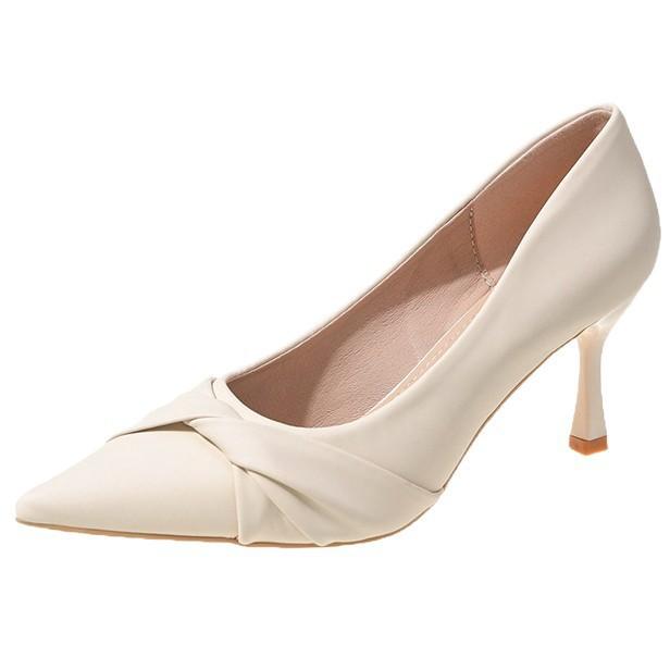 French pointed thin heel pleated beige wine glass and high heels sexy niche design sense professional single shoes women