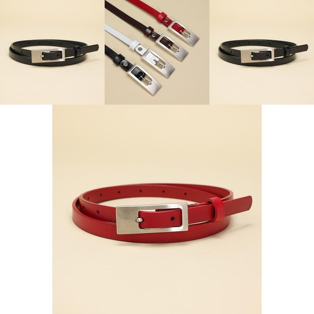Simple Solid Color Silver Buckle Decoration Women Slim Waist Belt For Work And Fashion Outfits