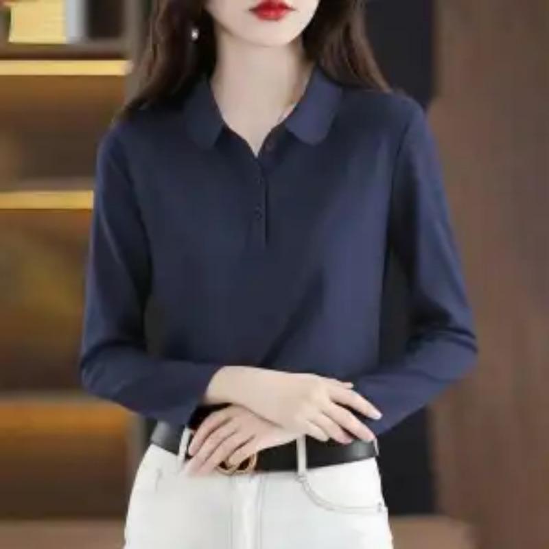 Autumn Women's Polo Shirt Long Sleeve Solid Color Casual Top