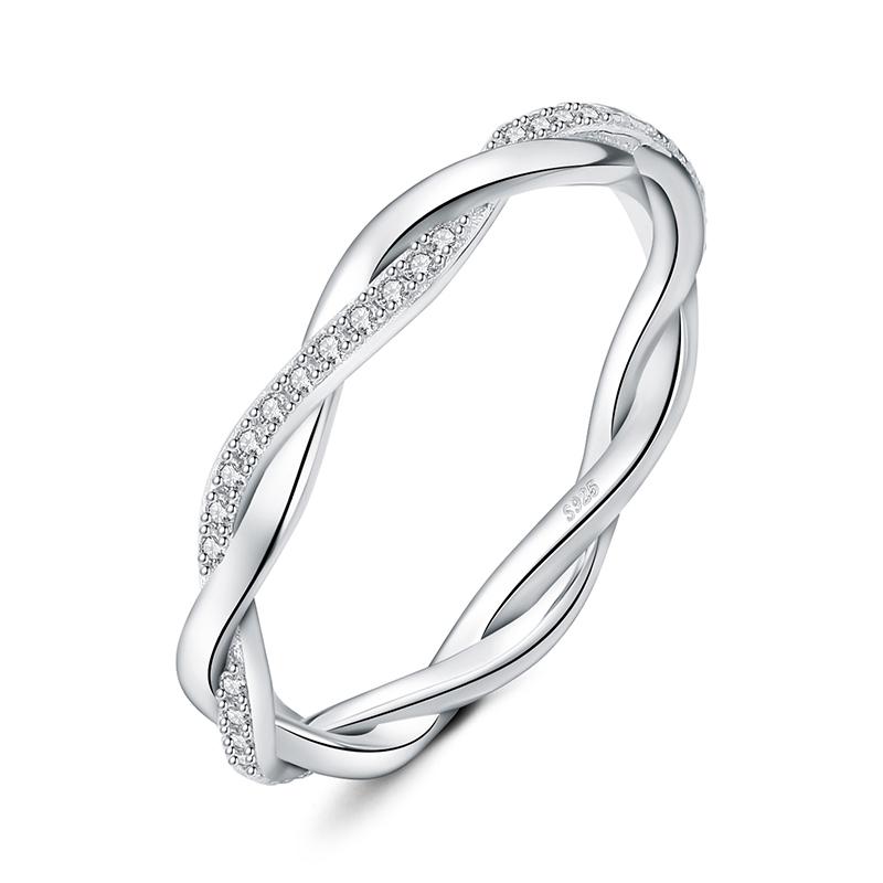 JewelryPalace Moissanite D Color Love Rope Infinity 925 Silver Stackable Band Ring for Woman Yellow Rose Gold Plated