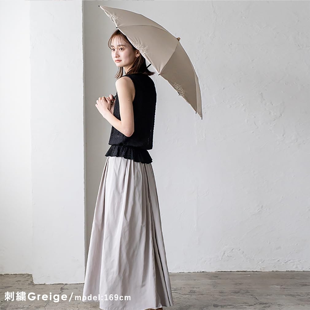 Parapluie pliant Vita Felice pour femmes, soleil et pluie [VITAFELICE] 2-en-1 2-couches (pendant des jours) pru-30177z (beige brodé)