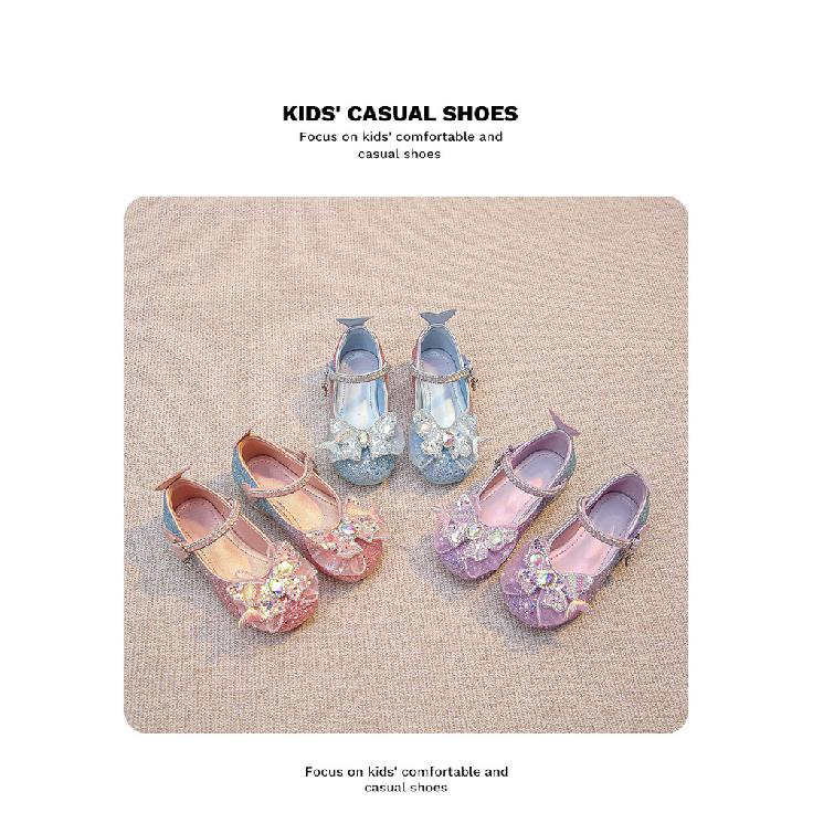 Girls Princess Shoes Little Girls Small High Heels Leather Shoes Bow Soft Bottom fashion Performance Shoes Spring and Autumn Crystal Shoes