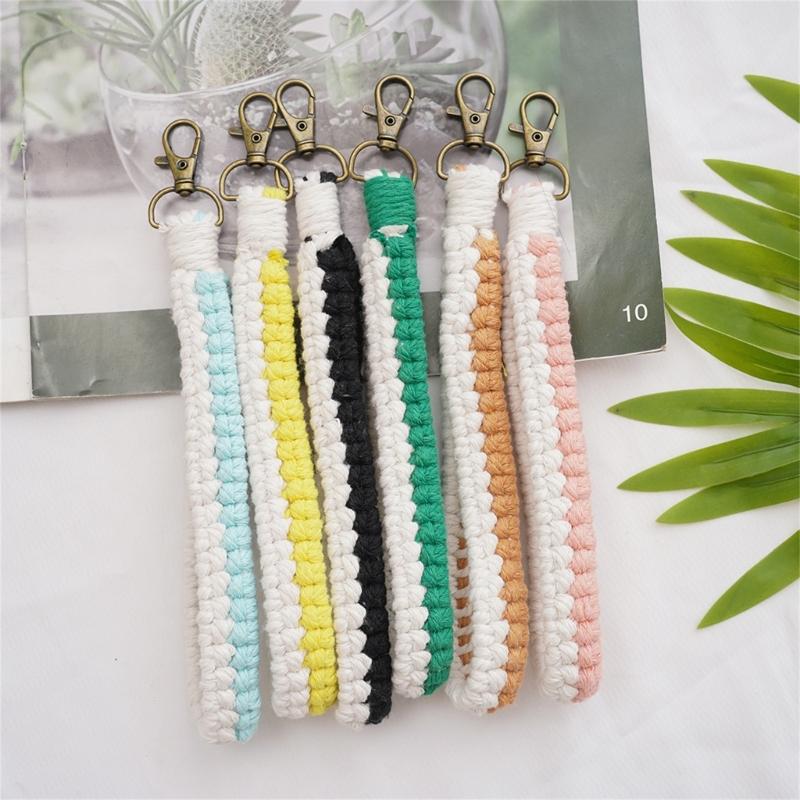Handmade Cotton Rope Keychain Charm Colorful Braided Wristlet Keyring Soft Woven Key Rings Accessory for Men and Women
