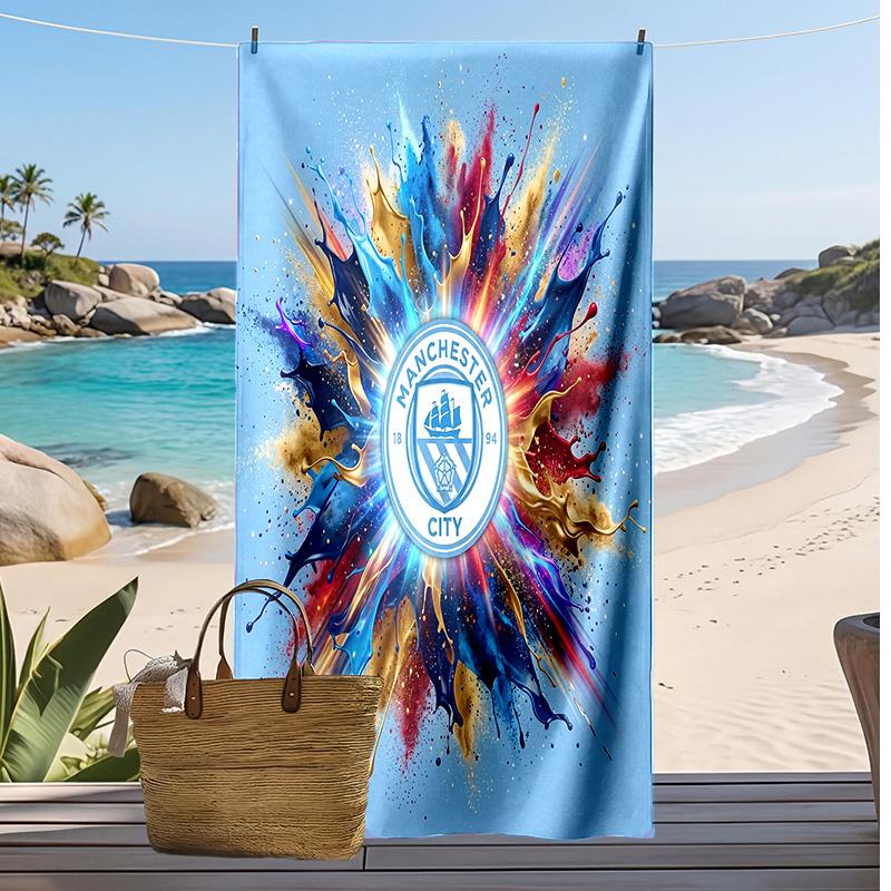 Serviette de plage imprimée Manchester City Séchage rapide Serviette douce Couverture de plage rectangulaire grande portable pour voyage Piscine