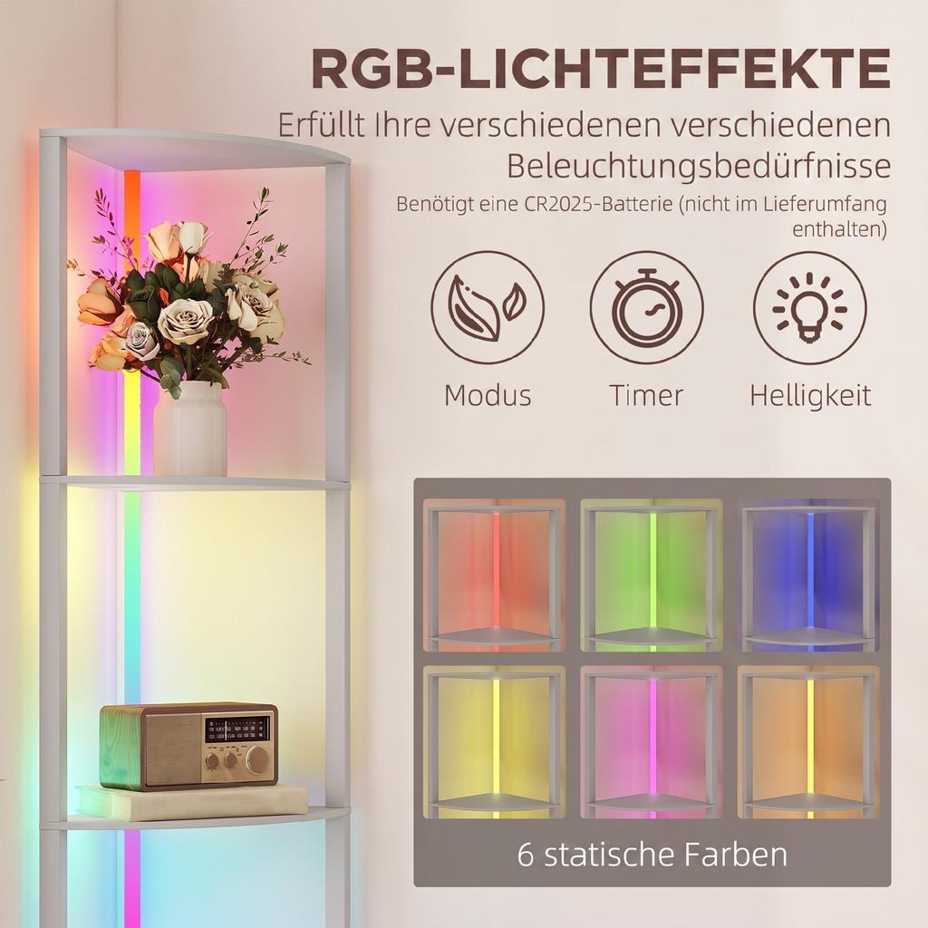 LED Stehleuchte 5-stufig dimmbar Stehleuchte mit Ablage, RGB Farbwechsel, Fernbedienung