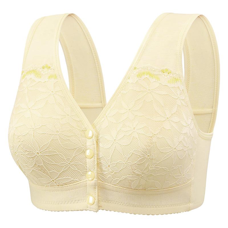 Plus Size Cotton Lace Bra for Mature Women Soft Thin Cup Front Closure Wireless Tank Top Bra Comfortable Full Coverage Supportive Underwear