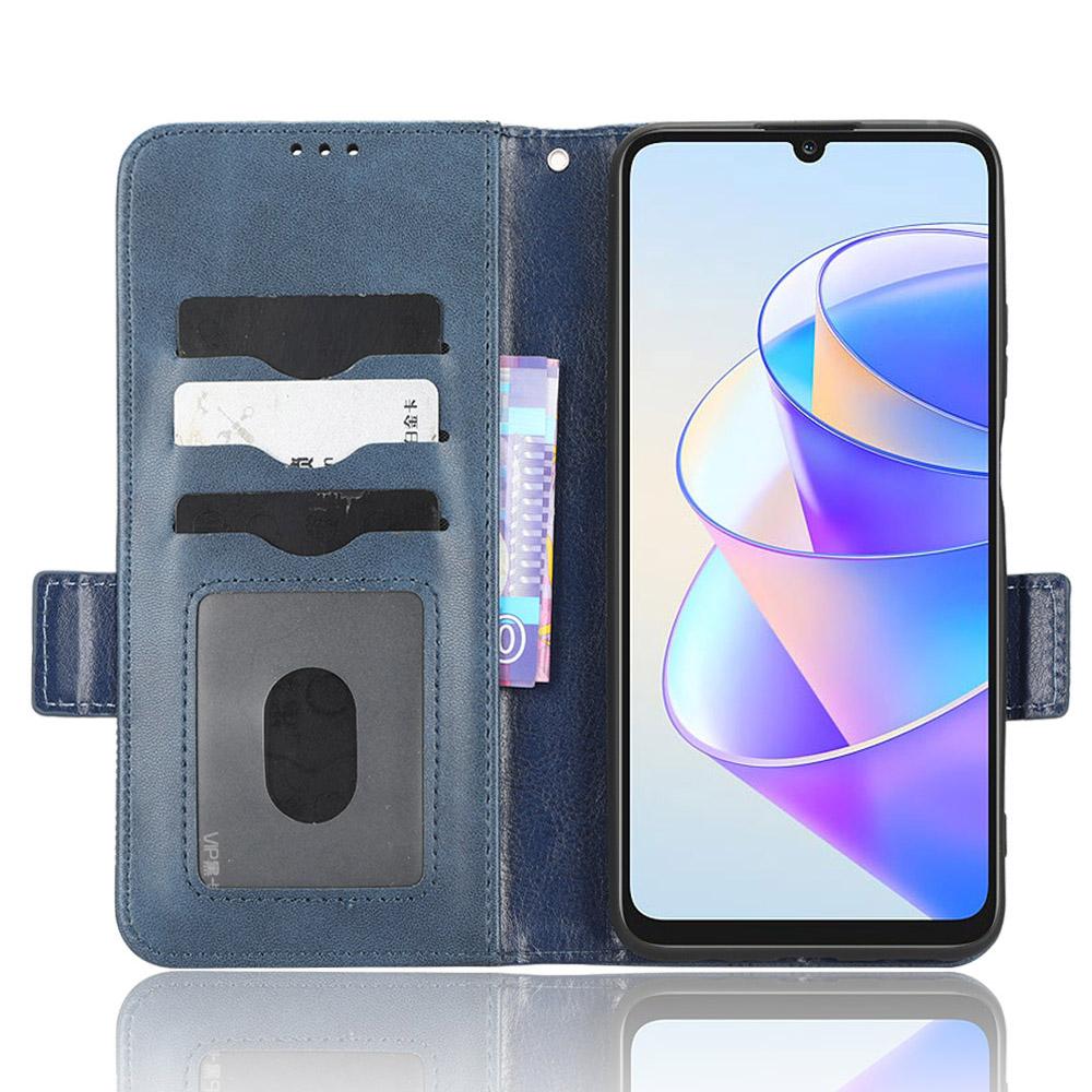 

For Honor X7a 5G Wallet Stand Phone Shell Cover Imprinted Triangle Pattern Phone Case Blue