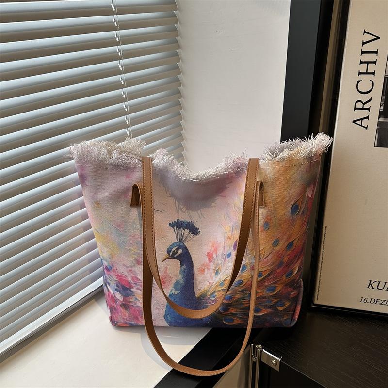 

2025 New National Style Cute Handbag Fashion Casual Tote Bag Large Empty Embroidery Printed Shoulder Bag фиолетовый