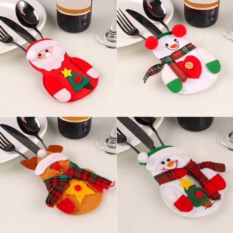  8pcs Christmas Tableware Holders Knives Fork Cutlery Bag Kitchen Xmas Snowman