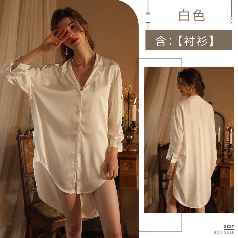 

Meilikou s new private home cardigan covering the buttocks, lazy loungewear, ice silk solid color robe. One size fits all