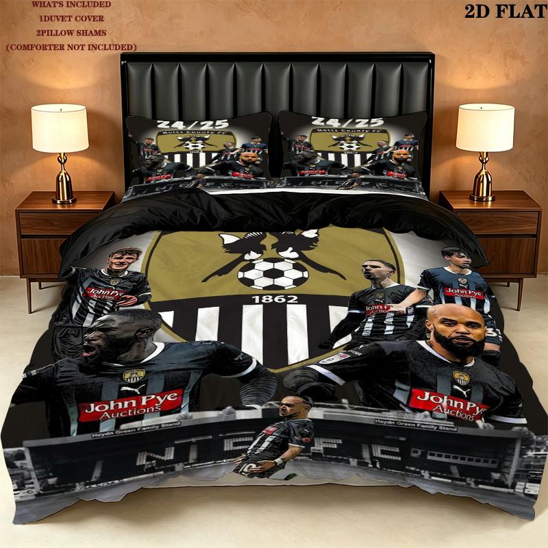 Notts County FC Pattern Bedding uilt Set uilt Cover Pillowcase Home Decoration Birthday Gift (1 * duvet cover + 2 * pillowcase without core)