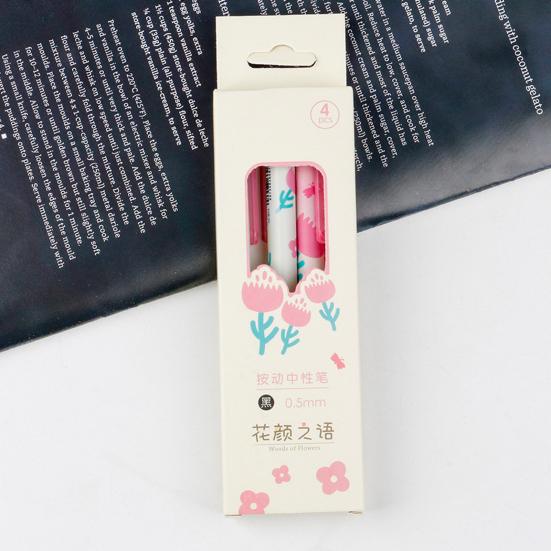 4 bucăți/set 0,5 mm stilou gel presat uscare rapidă cerneală neagră cu vârf fin Articole de papetărie cu tema florilor pix de scris articole de birou