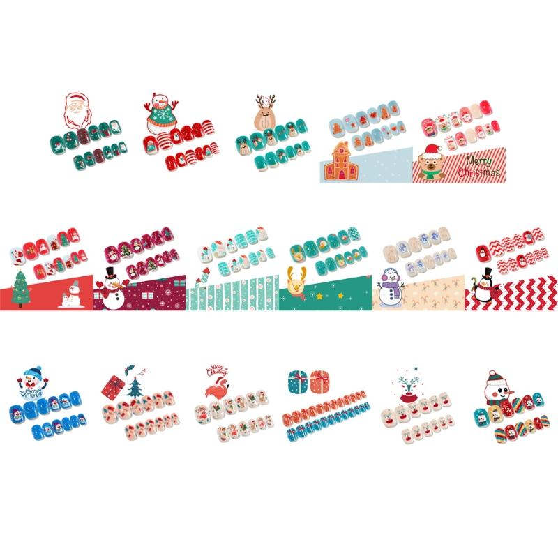 Nails Full Cover Tips Christmas Press On Nails Short Child/Adult Fake Nails Press Self-adhesive Nail Tips Cute Kids