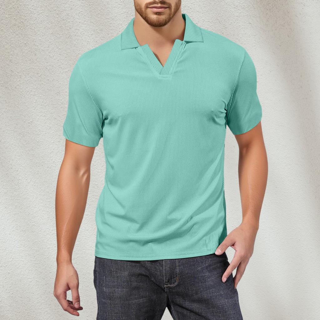 Men's V-neck Short-sleeved Top Textured Collar Golf T-shirt