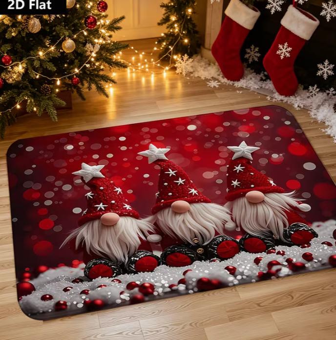Merry Christmas Santa Claus Doormat- Vintage Polyester, Machine Washable Non-Slip Bottom, Absorbent Sponge Layer, Home Entrance
