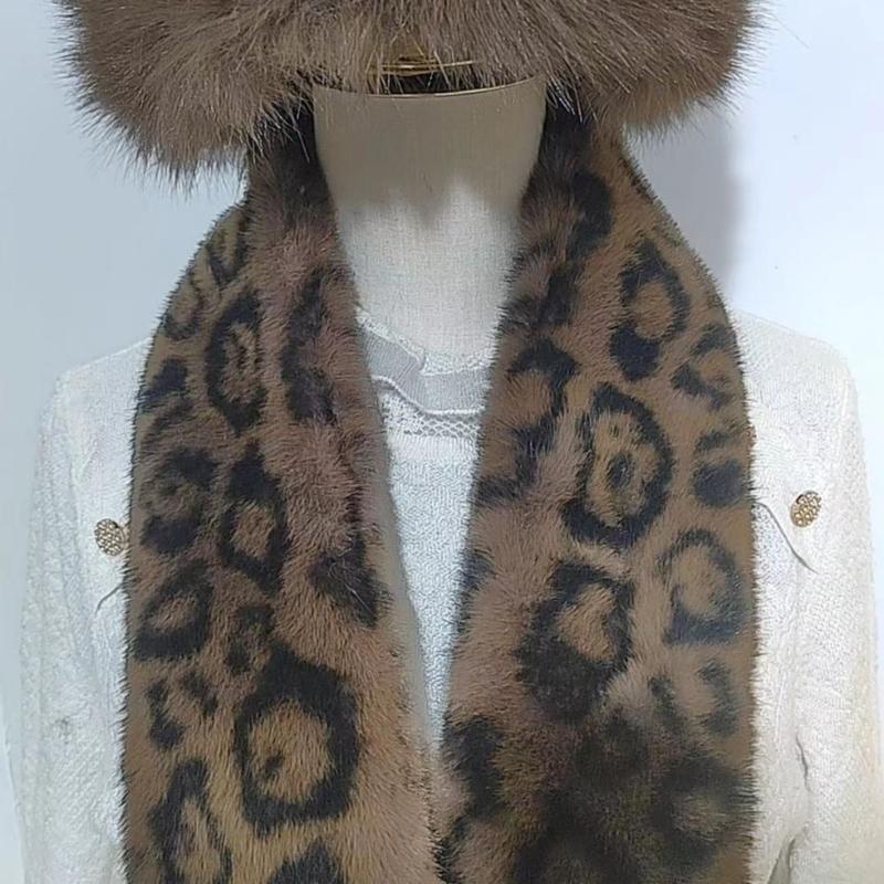 Comfortable and Stylish Leopard Pattern Neck Warmer Soft Faux Furs Winter Scarf for Keeping Warm In Chilly Weather