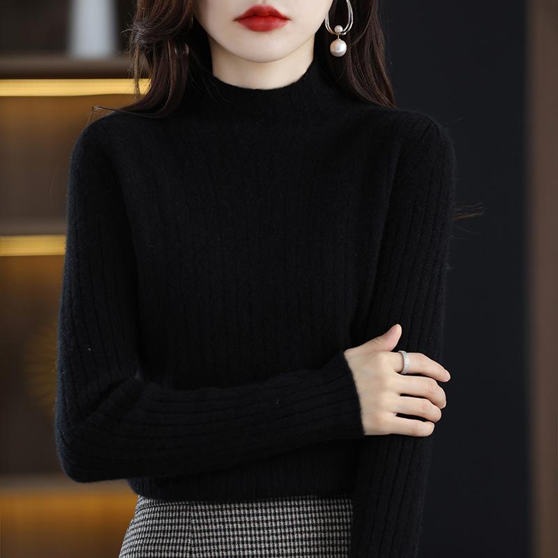 TIFICY Damenmode, lässig, Herbst/Winter, einfarbig, mit Aufdruck, langen Ärmeln, halber Rollkragen, Oberteile, Damenbekleidung, Wollstrickpullover