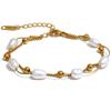 Natural Pearls Double Layer Chain Stainless Steel Charm Bracelet Bangle Women Stylish Summer Jewelry Waterproof