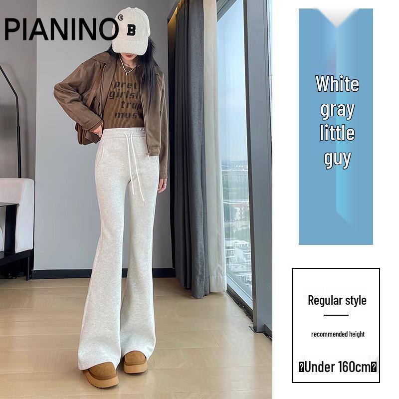 

Женские спортивные расклешенные брюки с высокой посадкой бело-серого цвета - Весна/Осень, с плюшевой подкладкой, Зимние повседневные хлопковые брюки S for 40-48 kg