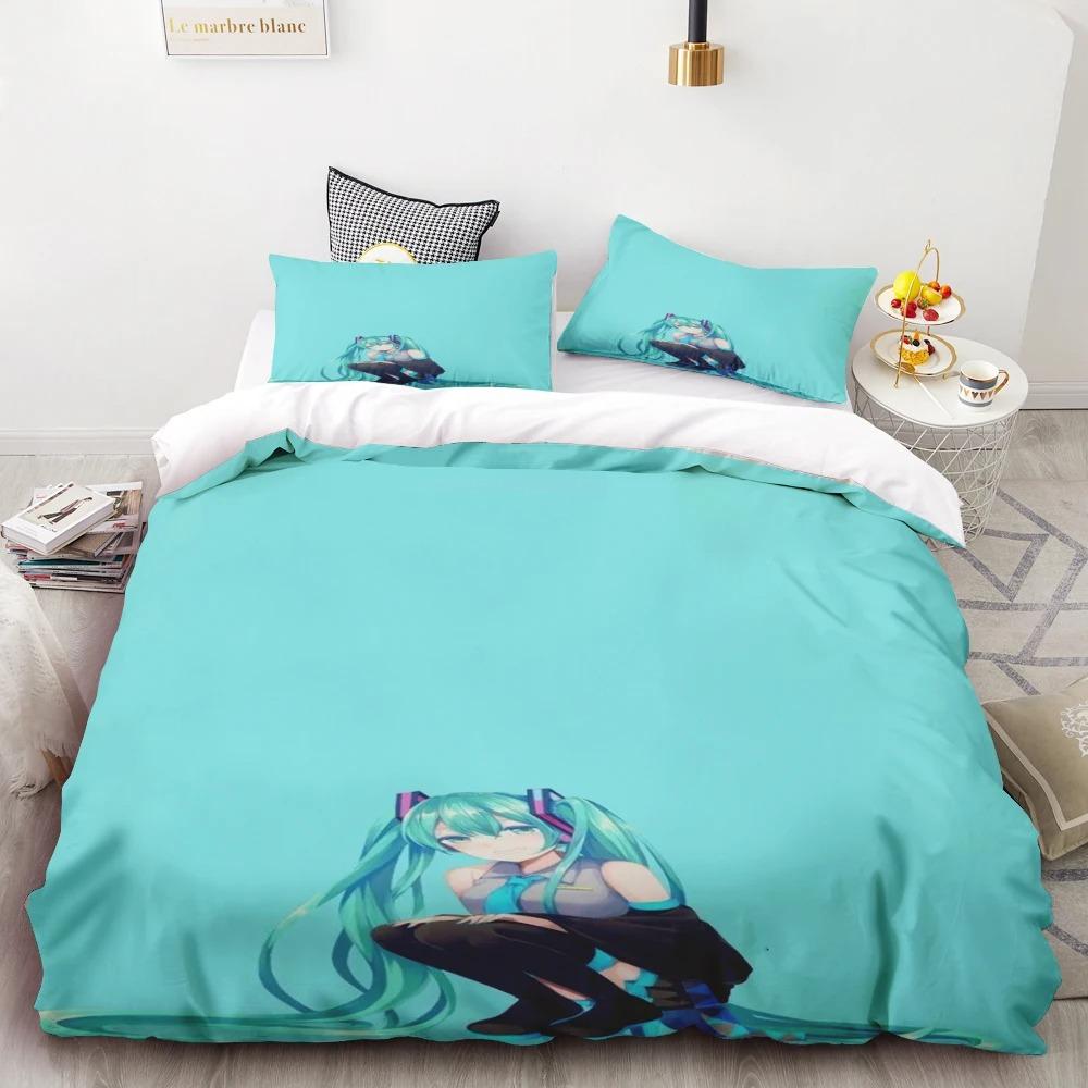 Duvet Cover Hatsune Miku Anime Singer Beautiful Girl Bedding Set Cartoon with 1/2 Pillowcase for Women Men Teens Bedroom
