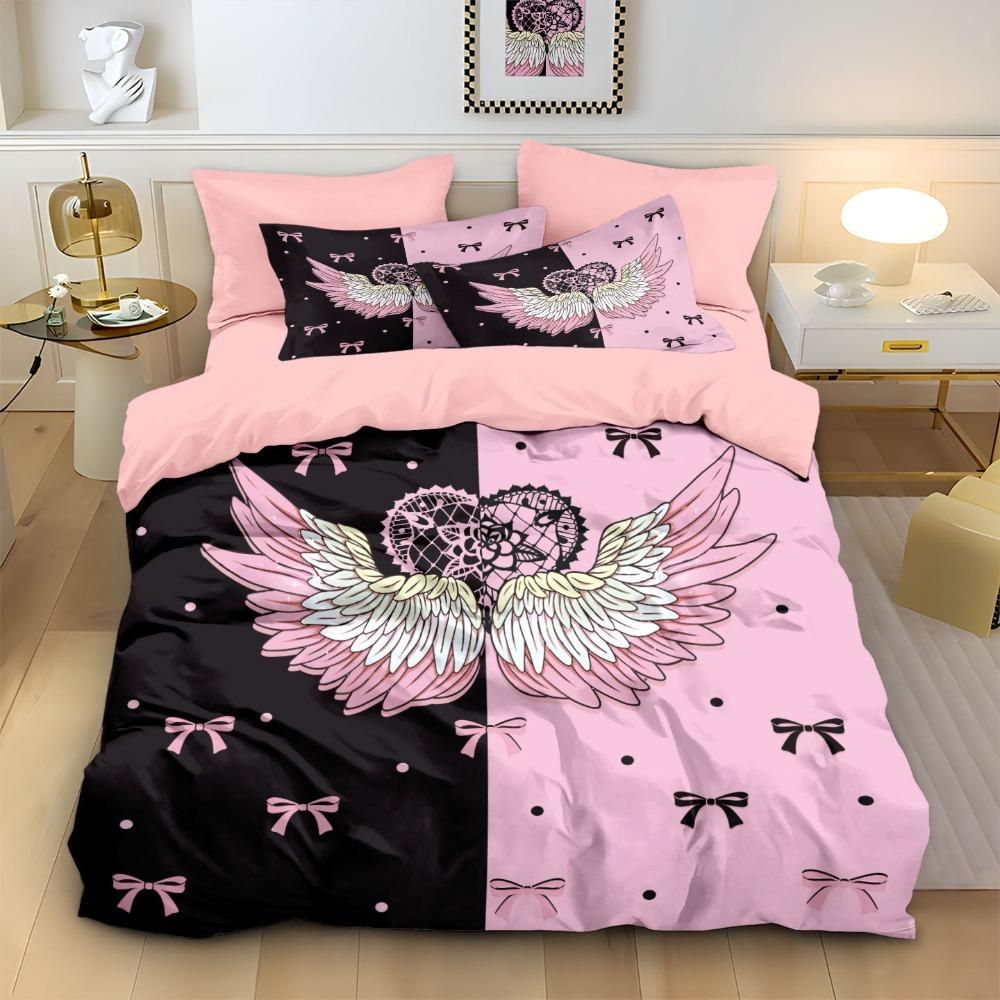 Pink angel wings Duvet Cover pillowcase Bedroom Decoration Children Gift adult Single Double bed Large SizeZip Duvet Cover