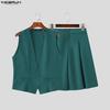 INCERUN Two Pieces Men V Neck Thin Sleeveless Vest and Pleated Shorts Clothing Sets