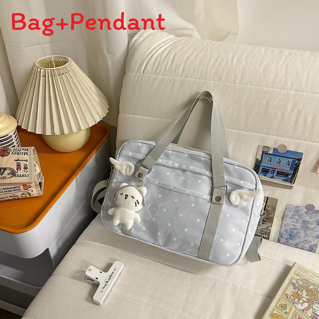 Style Polka Dot Tote Bag With Durable Nylon And Zipper Closure For School And Leisure