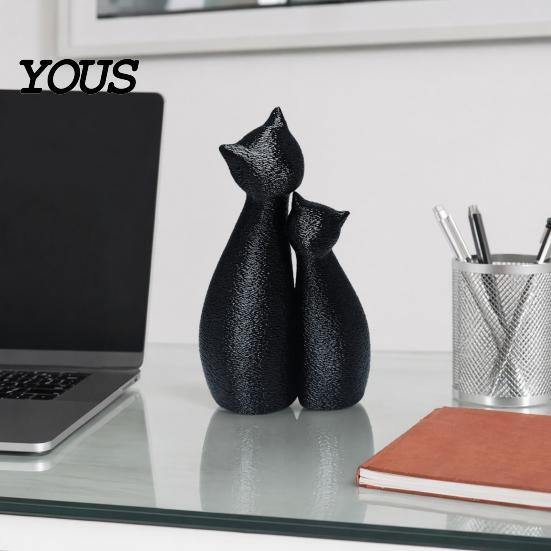 Unique Cat Home Decor Cute Black Statue, 3D Printed Figurine with Snuggle Pose, Cuddling Statue Minimalist Desk Shelf for Office, Gift Lovers Art