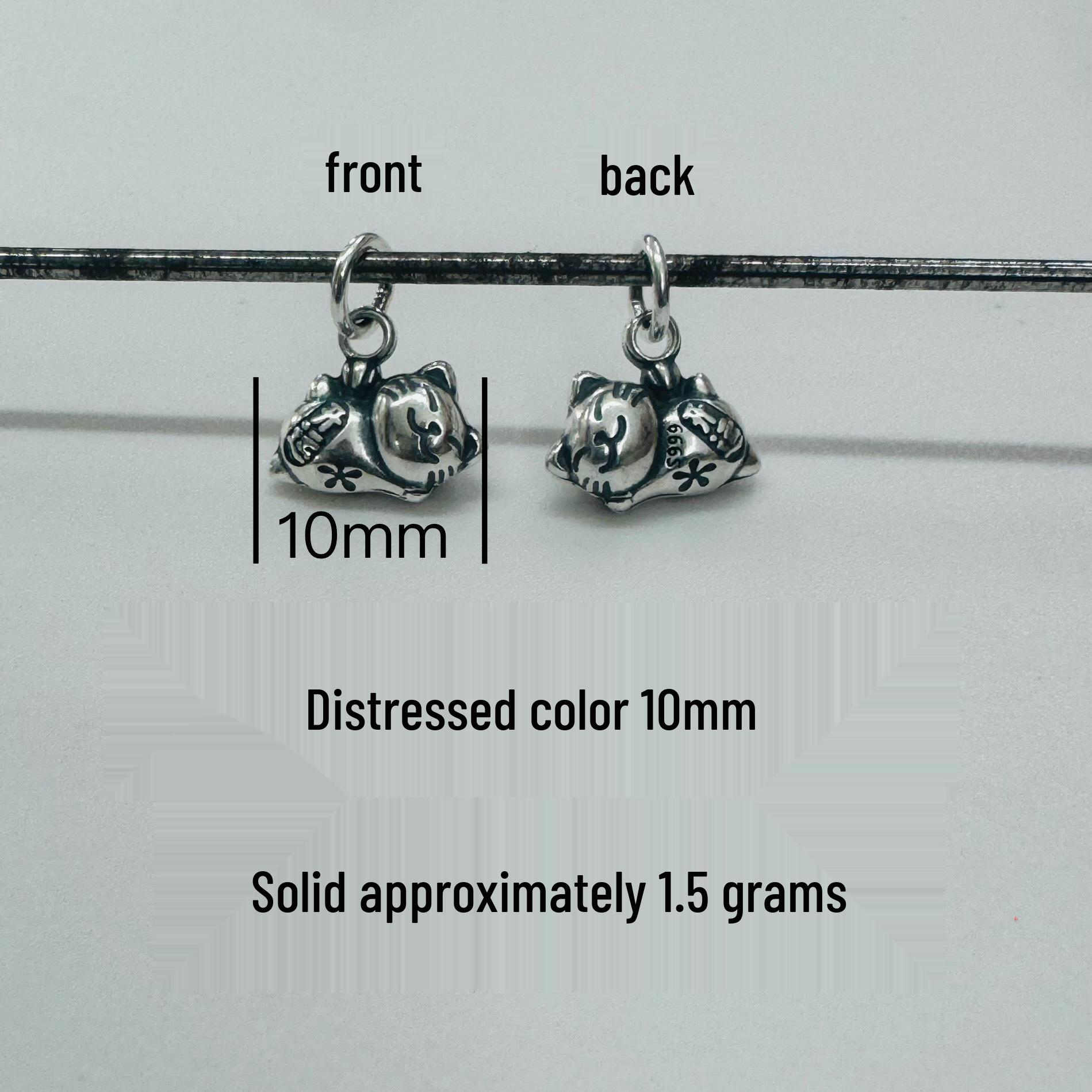 S999 Sterling Silver 3D Cartoon Lucky Cat Pendant Necklace 999 Silver