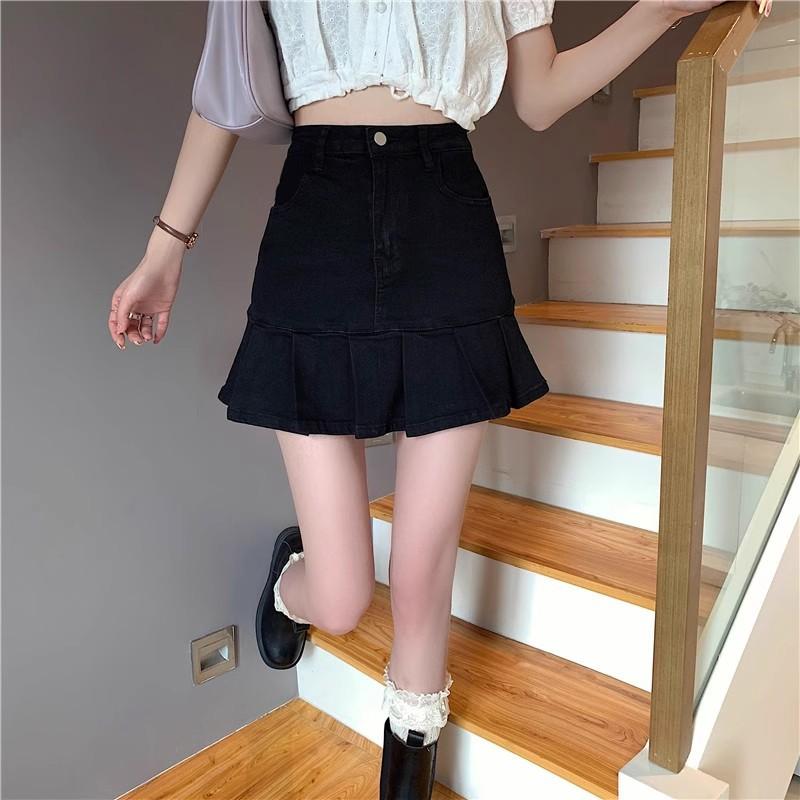 Women's Black Pleated Skirt Summer Spring Autumn Grey High-Waisted A-Line Slimming Petite JK Short Casual All-match Versatile Skirt