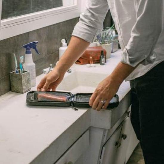 GRAVEL Travel Pouch SLIM Black Color For Night With Waterproof Pocket and Hidden Pocket Hygienic Storage of Bath Goods Made of Highly Durable