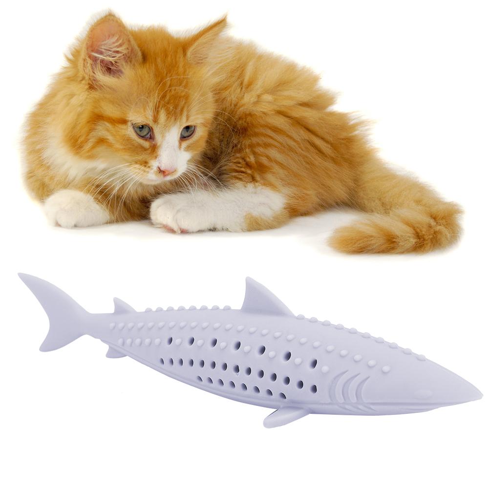 Silicone Pet Cat Catnip Molar Teeth Cleaning Simulation Fish Shape Training Interactive ToyPurple