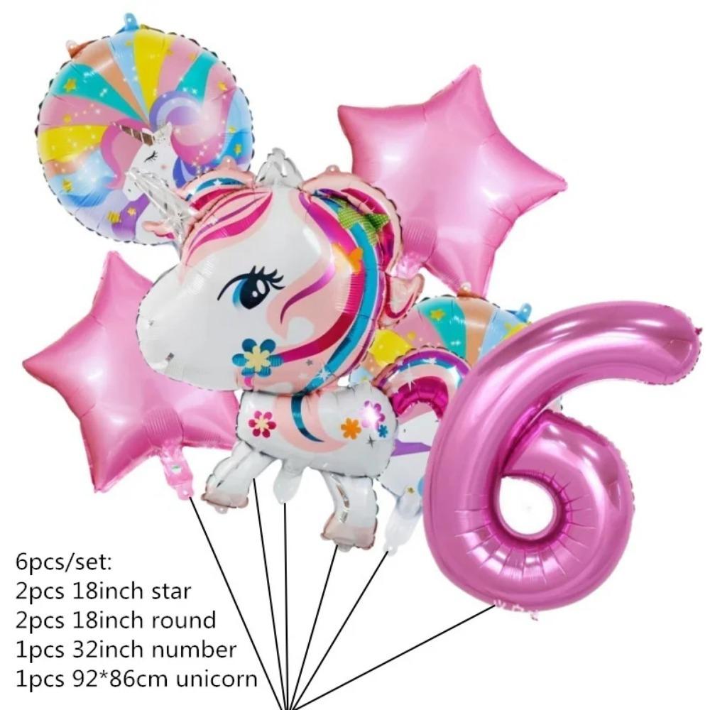 6 Pieces Rainbow Unicorn Themed Aluminum Foil Balloon Baby Shower Boy Girl Birthday Party Holiday Party