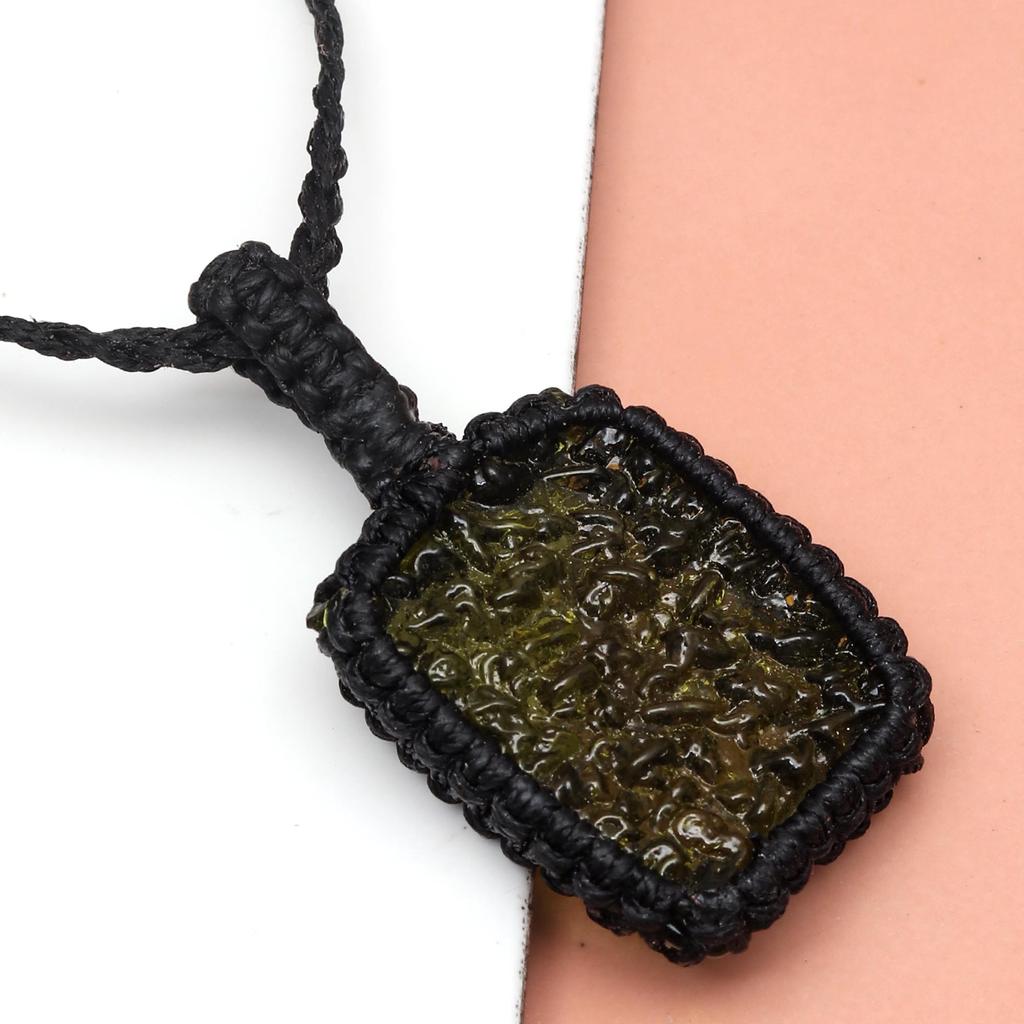 Moldawite Macrame Thread Gemstone Handmade Jewelry 20-36''Ad Pendant Unisex