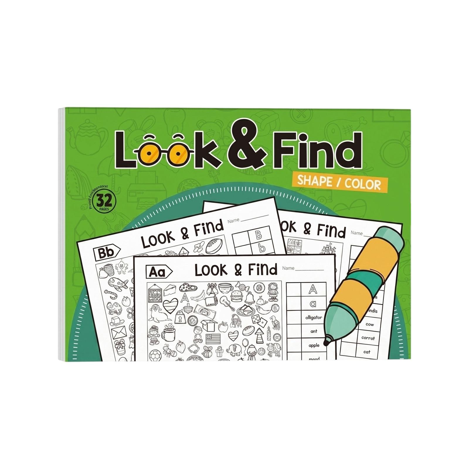 

Look and Find Activity Book for Kids Ages 2-6 Shape and Color Educational Workbook Early Learning and Cognitive Development Interactive Puzzle Pages one size зелёный
