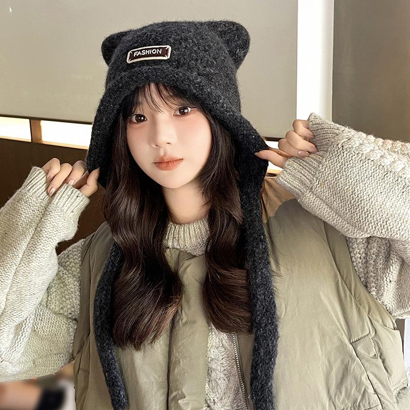 Autumn And Winter Woolen Cute Bear Ear Hat For Women 2026 Cute Fashionable Warm Outdoor Warm Cold-proof Sweet Knitted Newhat