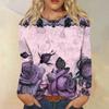 Women's Fashion Casual Retro Print Round Neck Long Sleeve Decorative T-Shirt Top