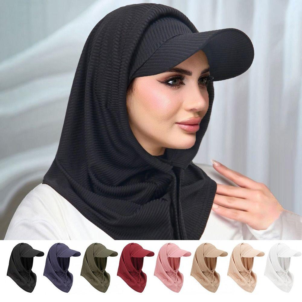 Classic Casual Solid Color Cycling Scarf Hijab Head Scarf Wrap Neck Protect Hijab Baseball Caps Knit Muslim Turban Bonnet Women