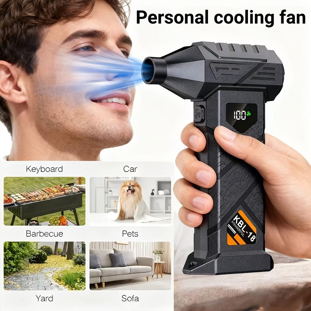 150000 RPM Powerful Turbo Fan, Brushless Motor Turbo Jet Fan, High-Power Cordless Air Blower with 5-Speed Adjustment, LED Display and Light