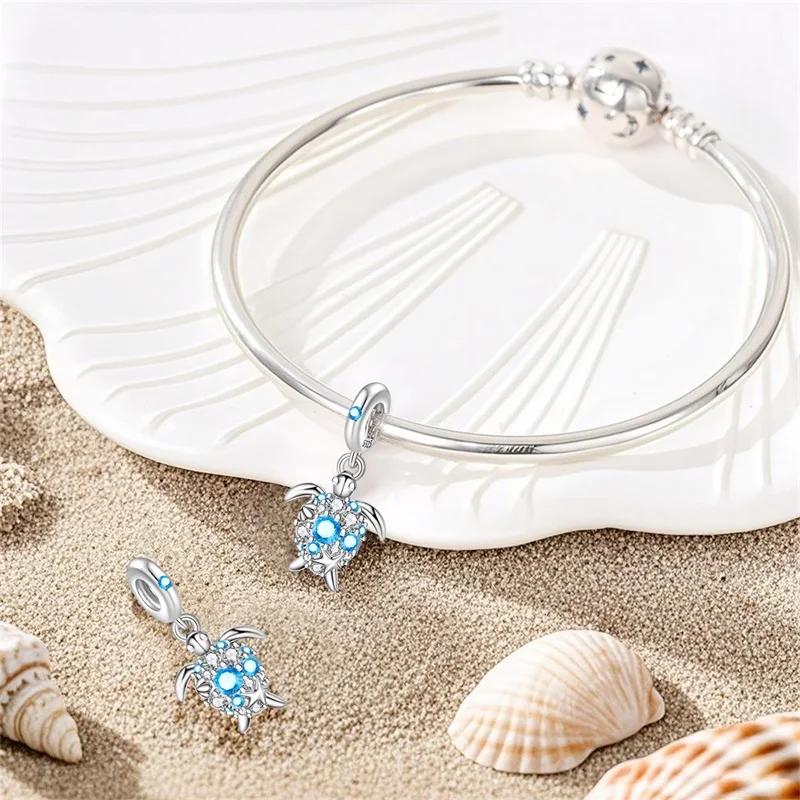 Charm Bead Charms Authentic copper Plated Blue Baby Turtle Pendant Sea Bead Charms Compatible With Bracelets Diy Gift Women Delicate Jewellery