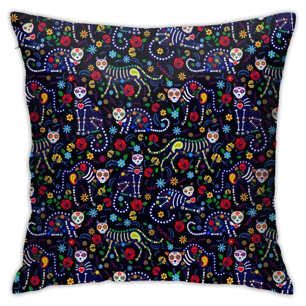 Halloween Horror Pumpkin Bat Print Pattern Cushion Cover Home Living Room Sofa Decoration Polyester Zipper Pillow